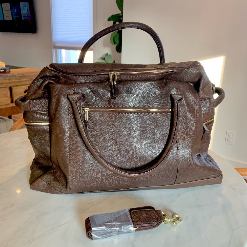 Mark & Graham Harvey Leather Overnighter Men Duffel Bag, Choc Brown, New